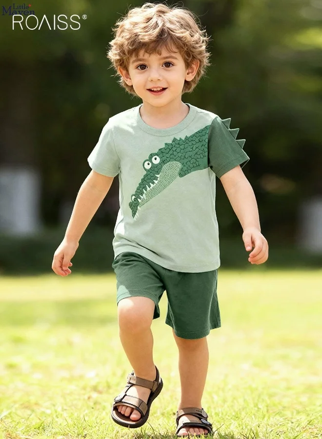Roaiss Boys Summer Outfit Set Short Sleeve T-Shirt and Elastic Waist Shorts (2-Piece Set, Kids) vi978