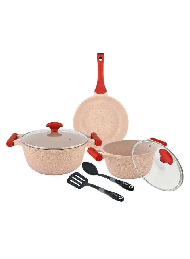 Prestige 7-Piece Granite Non-Stick Aluminium Cookware Set (Pink, 5 L) dqatt