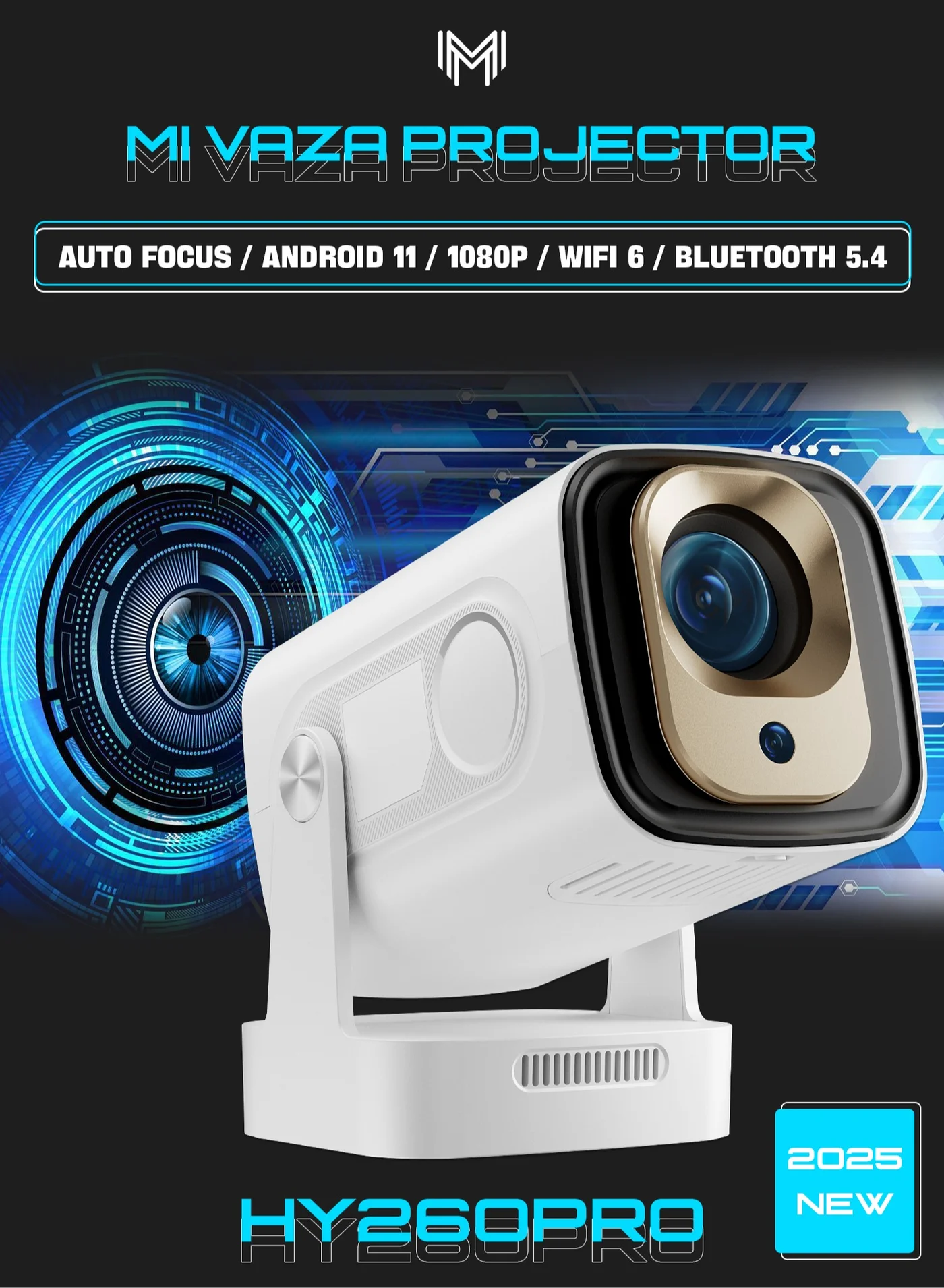 Mi VAZA Smart Projector Full HD 1080P Portable Home Theater with Auto Focus WiFi 6 Bluetooth 5.4 (1920x1080 Pixels) 3ese2