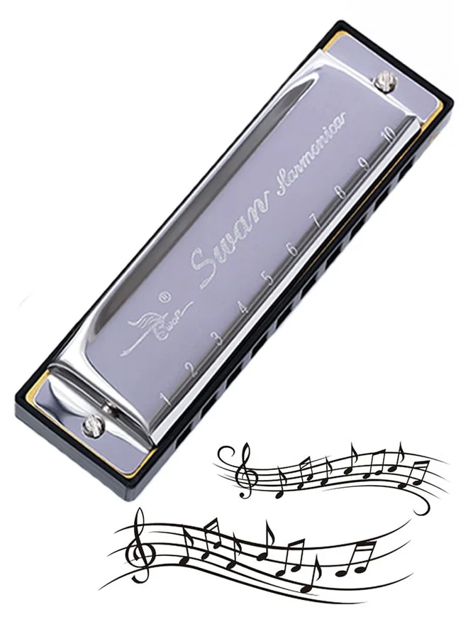 Swan 10 Hole C Key Diatonic Blues Harmonica Premium Metal Mouth Organ for Beginners (Silver, 10 cm) ydzoz