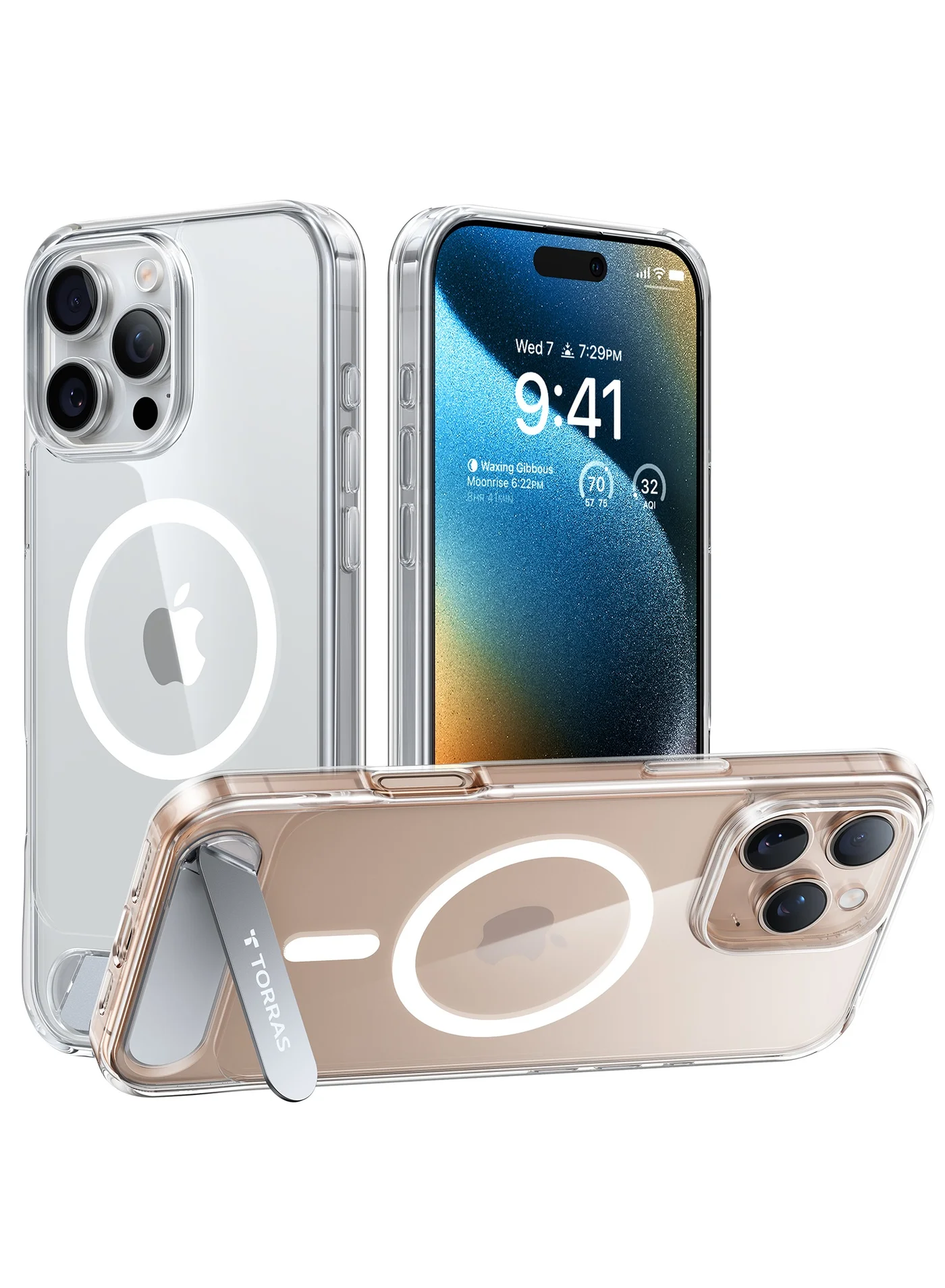 Premium Magnetic Protective Case with Integrated Kickstand for 16 Pro (Clear, 6.3 inch) 7jjpf