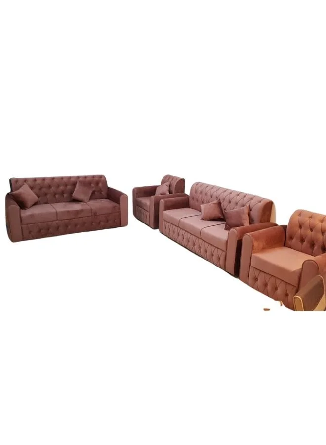Maharat Al Bahar 7-Seater Sofa Set with Decorative Pillows Premium Wooden Frame Living Room Furniture (190x80x80 cm) zj3b3