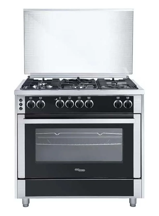 Super General Freestanding Gas Cooker 5-Burner Stainless Steel Oven with Rotisserie and Automatic Ignition (Silver, 90cm) 2drv4