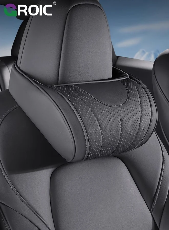 GROIC Car Headrest Pillow for Neck Support (Premium Memory Foam, Ergonomic Design for Driving Comfort, Black, 28 cm x 20 cm) 50234