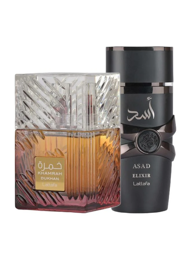 Lattafa Premium Fragrance Duo Set Khamrah Dukhan and Asad Elixir Eau de Parfum (2 x 100 mL) 8licf