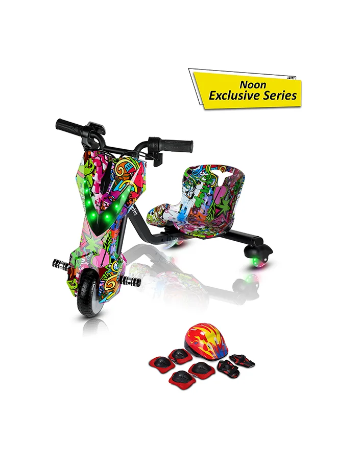 Premium Electric Stunt Drifting Scooter 360 Degree Spin with Bluetooth and Protective Gear (Multicolor Graffiti, 250W Motor) 1zsu9