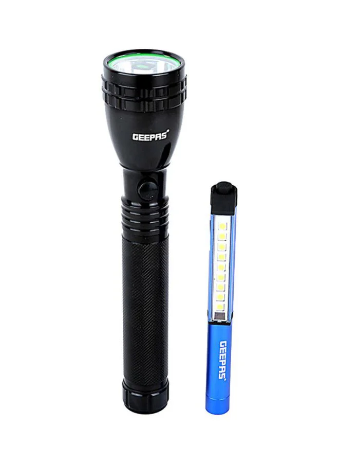 Geepas LED Flashlight Set (Premium Aluminum, Waterproof, Black, 2 Pack) 03pkk