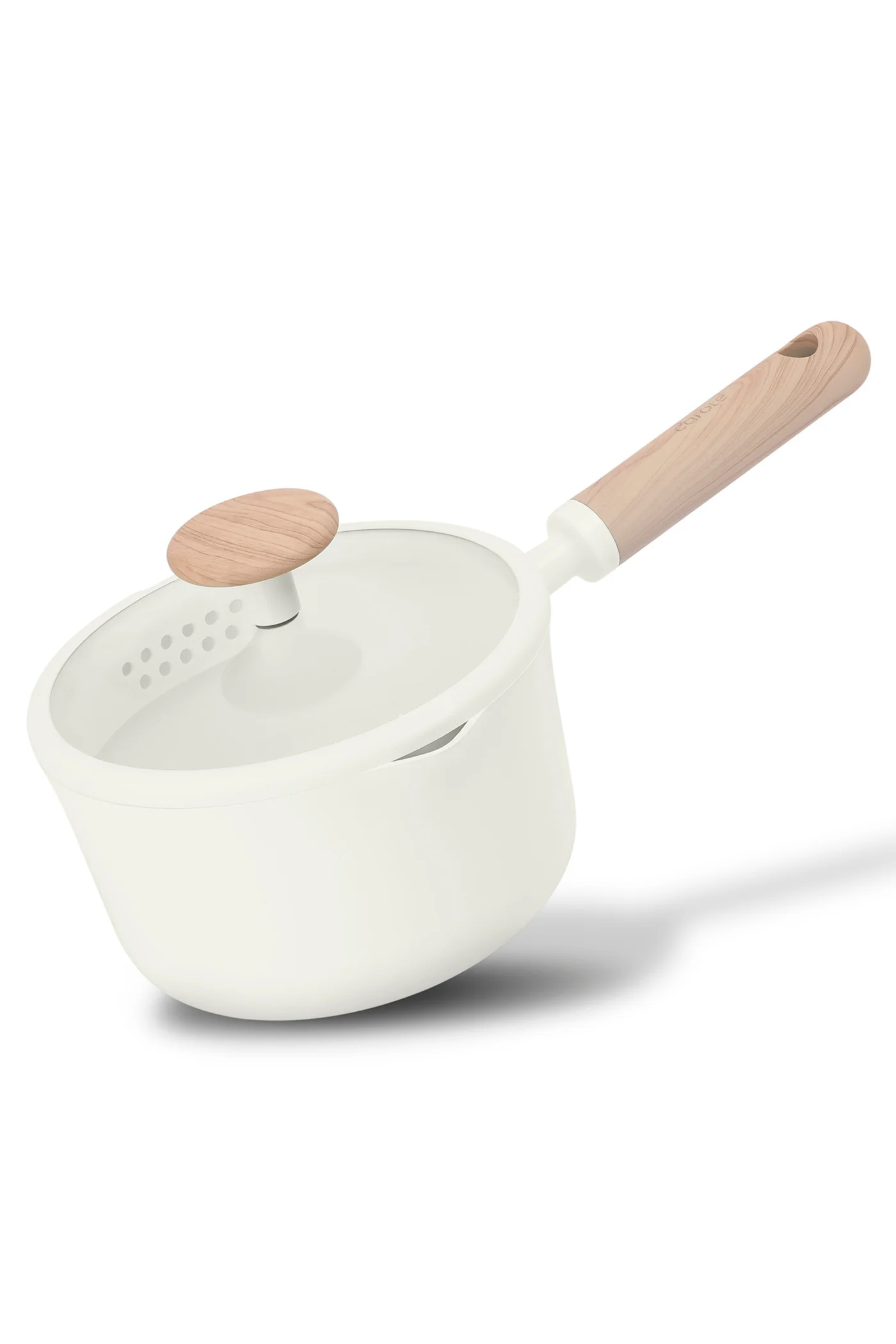 Premium Ceramic Nonstick Saucepan with Strainer Lid and Ergonomic Handle (Cream, 1.9 L) yq7ti