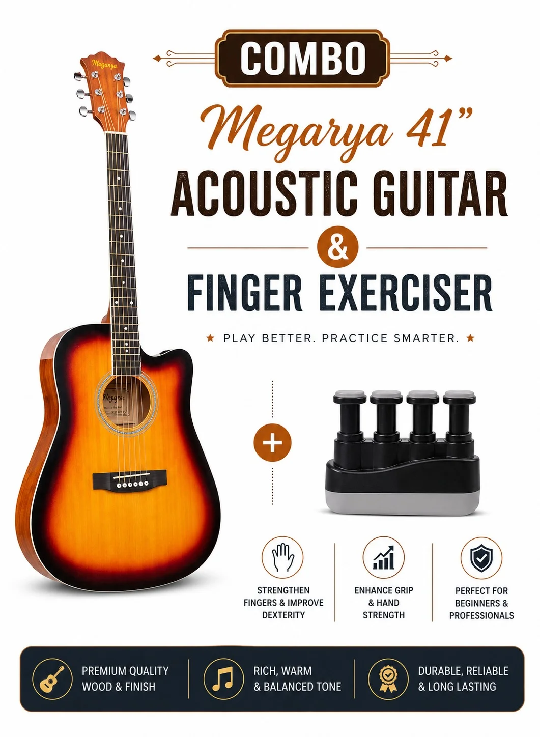 Megarya 41-inch Acoustic Guitar Starter Set with Finger Exerciser (Sunburst, Full Size) ot2eu