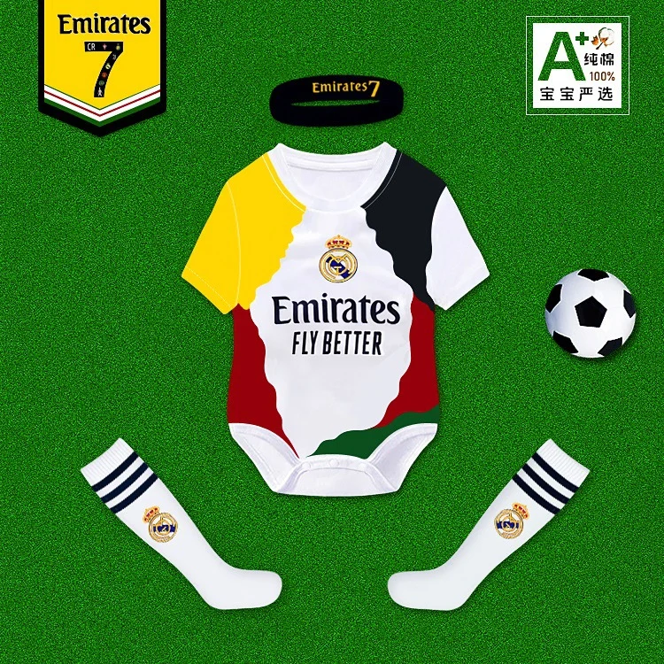 Premium Baby Football Romper Short-Sleeved Cotton Sports Suit for Infants (White and Black, 0-12 Months) vns9c
