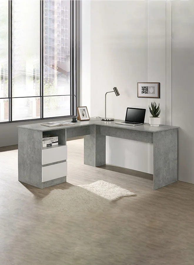 Home Box Alford Patara Corner Study Desk with 2 Drawers (150 x 75 x 150 cm) eiufi