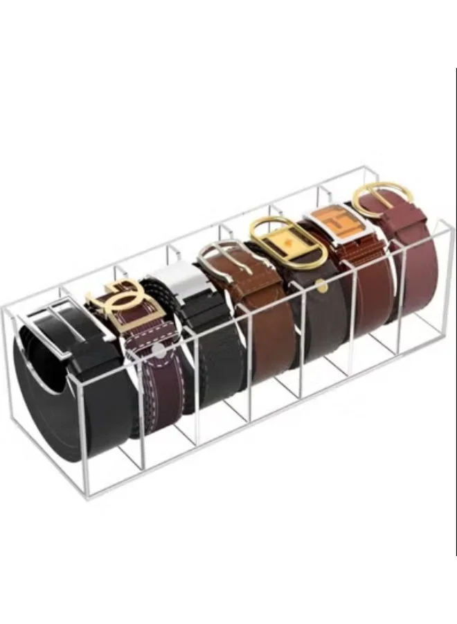 Arabest Premium Acrylic Belt Organizer (7 Compartments) Clear Storage Display Case for Closet Organization 10t1b