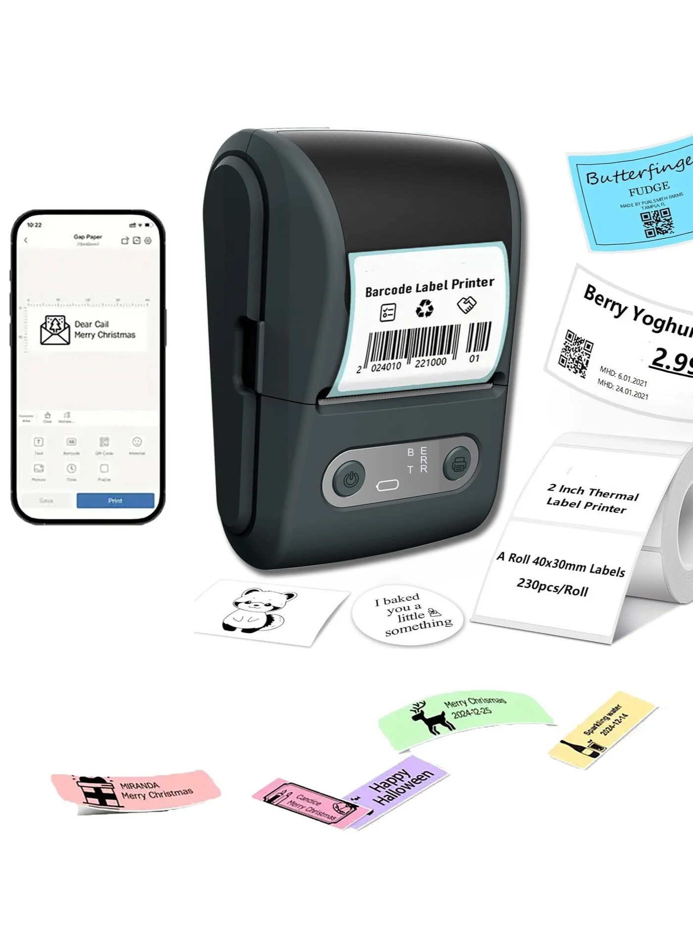 Portable Bluetooth Thermal Label Maker Machine (12mm-57mm Print Width) - Rechargeable Wireless Label Printer for Office Home and School (50mm x 60mm) rqjik