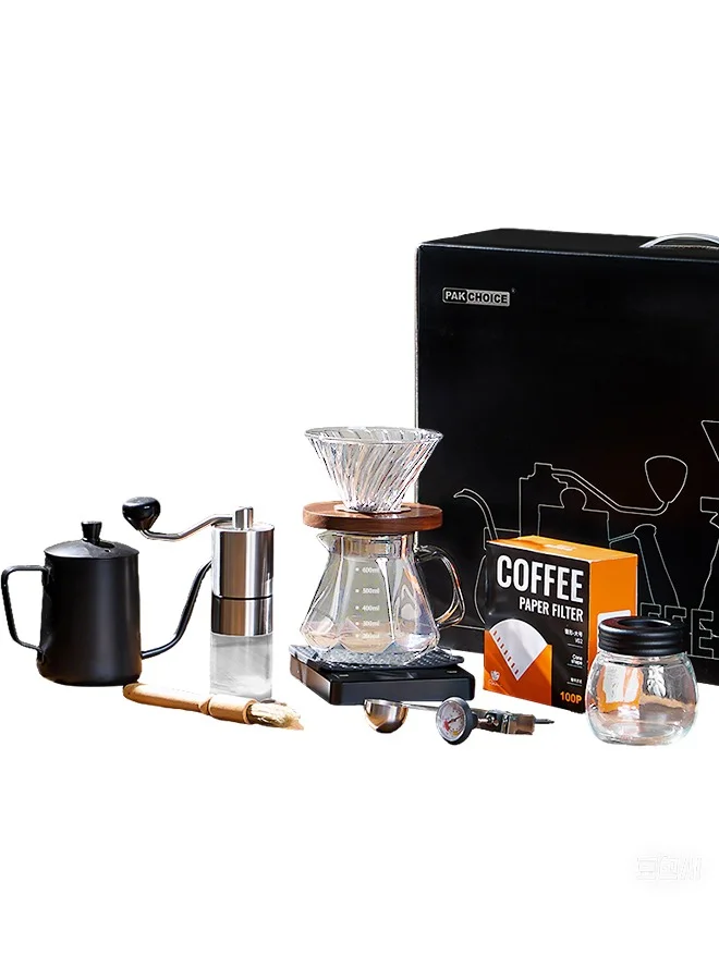 PAKCHOICE Pour Over Coffee Maker Set 10-Piece Professional Brewing Kit with Grinder Kettle and Scale (Premium Portable Coffee Tool Set) ot5q6