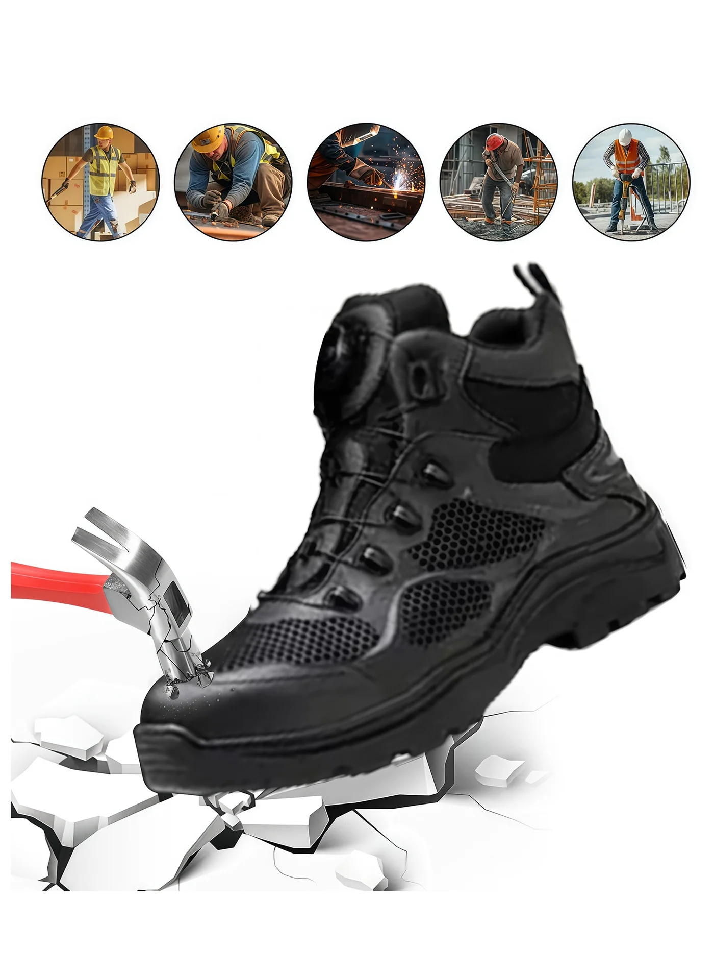 9KSAFETYJB Steel Toe Safety Shoes for Men, Puncture Proof Industrial Work Boots with Quick Fit Rotary Button (Size 43) q0pfy