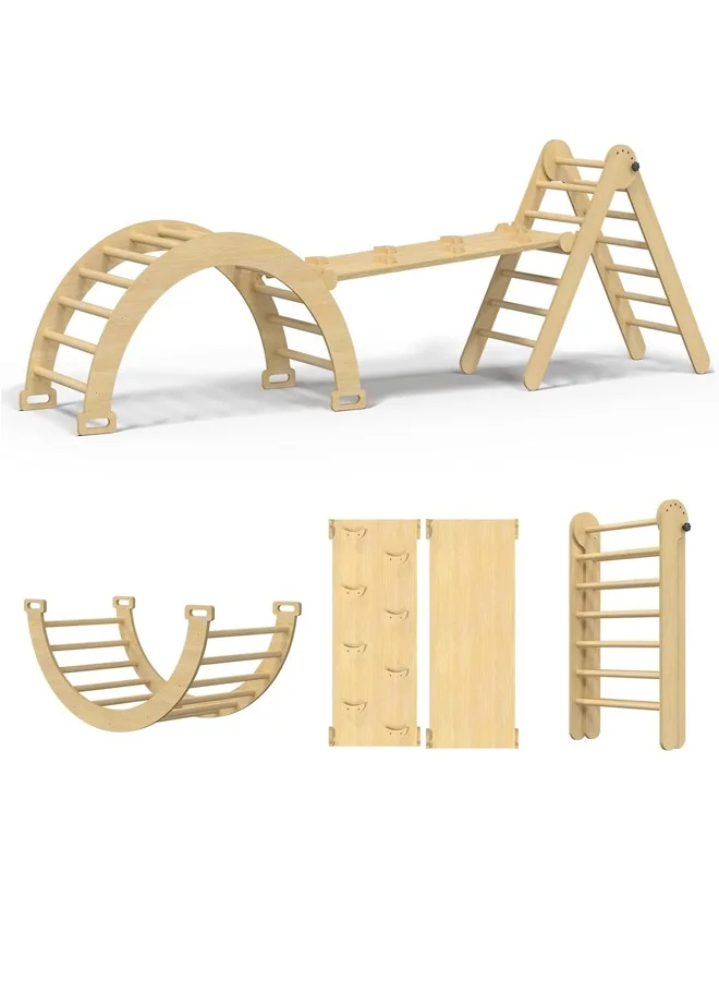 Beauenty 7-in-1 Montessori Wooden Climbing Jungle Gym Playset (Indoor & Outdoor Activity Center for Kids) ewqeg