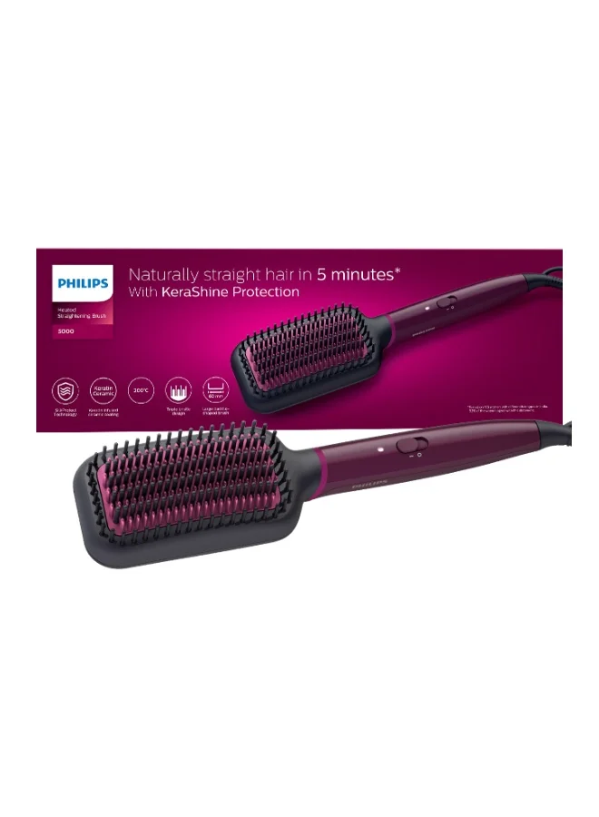 Professional Heated Straightening Brush with Keratin Infused Ceramic Coating for Smooth Hair (Black) 5dwtp