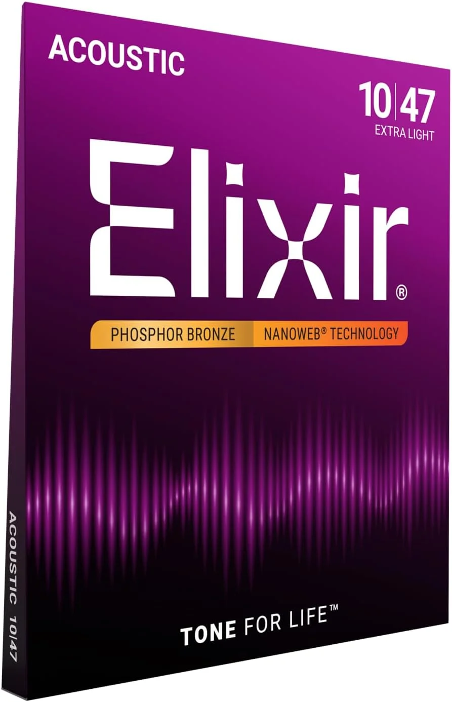 Premium Phosphor Bronze Acoustic Guitar Strings with NANOWEB Coating Extra Light (6-String Set,.010-.047) 8gji0
