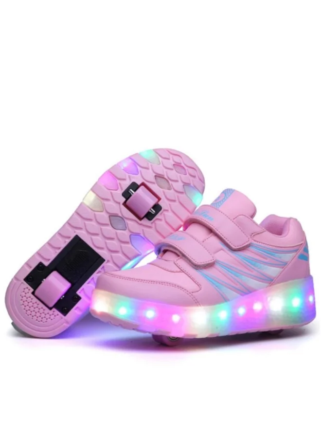 GGEROU Kids Roller Skates Sneakers with Flashing Wheels Rechargeable Sport Shoes (Pink, 20 cm) i3vp1