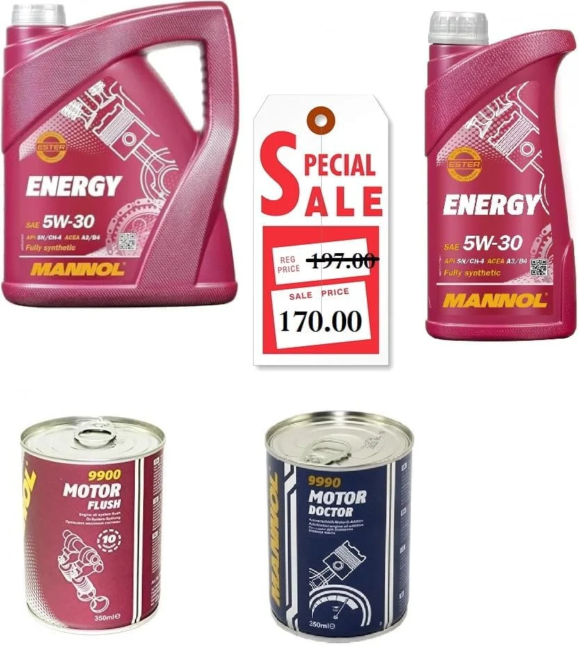 Mannol Engine Flush Kit with 5W-30 Synthetic Motor Oil (Premium Performance Maintenance Set) vpjg8