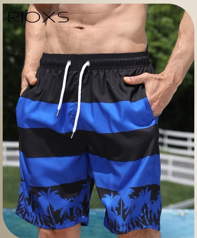 RIOXS Men's Quick Dry Swim Trunks Breathable Board Shorts with Pockets and Drawstring (Black, L) yohzs