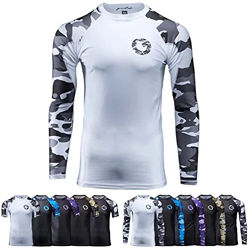 Premium Jiu Jitsu Compression Rash Guard Long Sleeve MMA Training Shirt for Men (White Camo, XS) 781q7