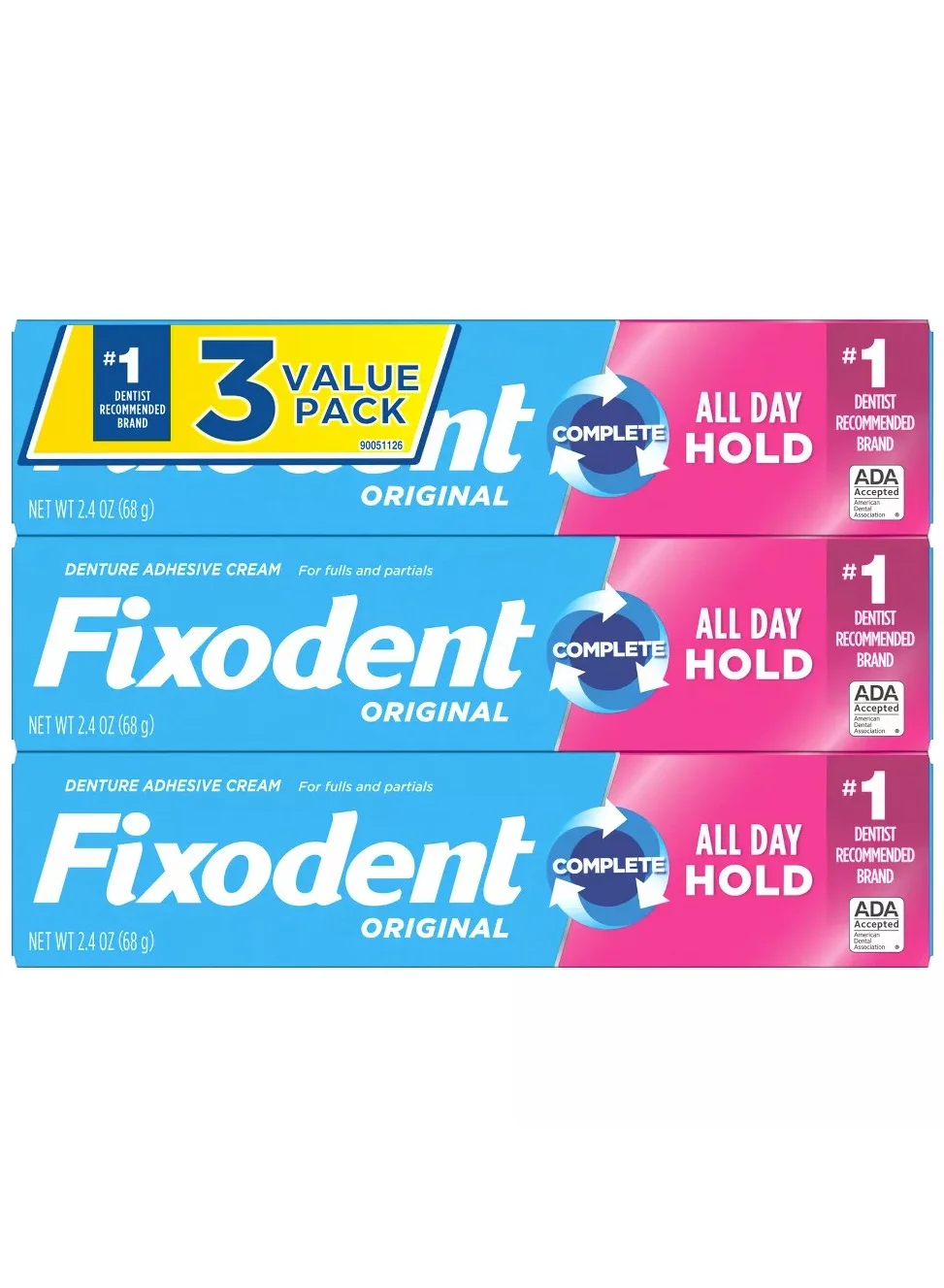 Premium Denture Adhesive Cream Long-Lasting Hold Formula (Pack of 3, 68 g each) tp2rm