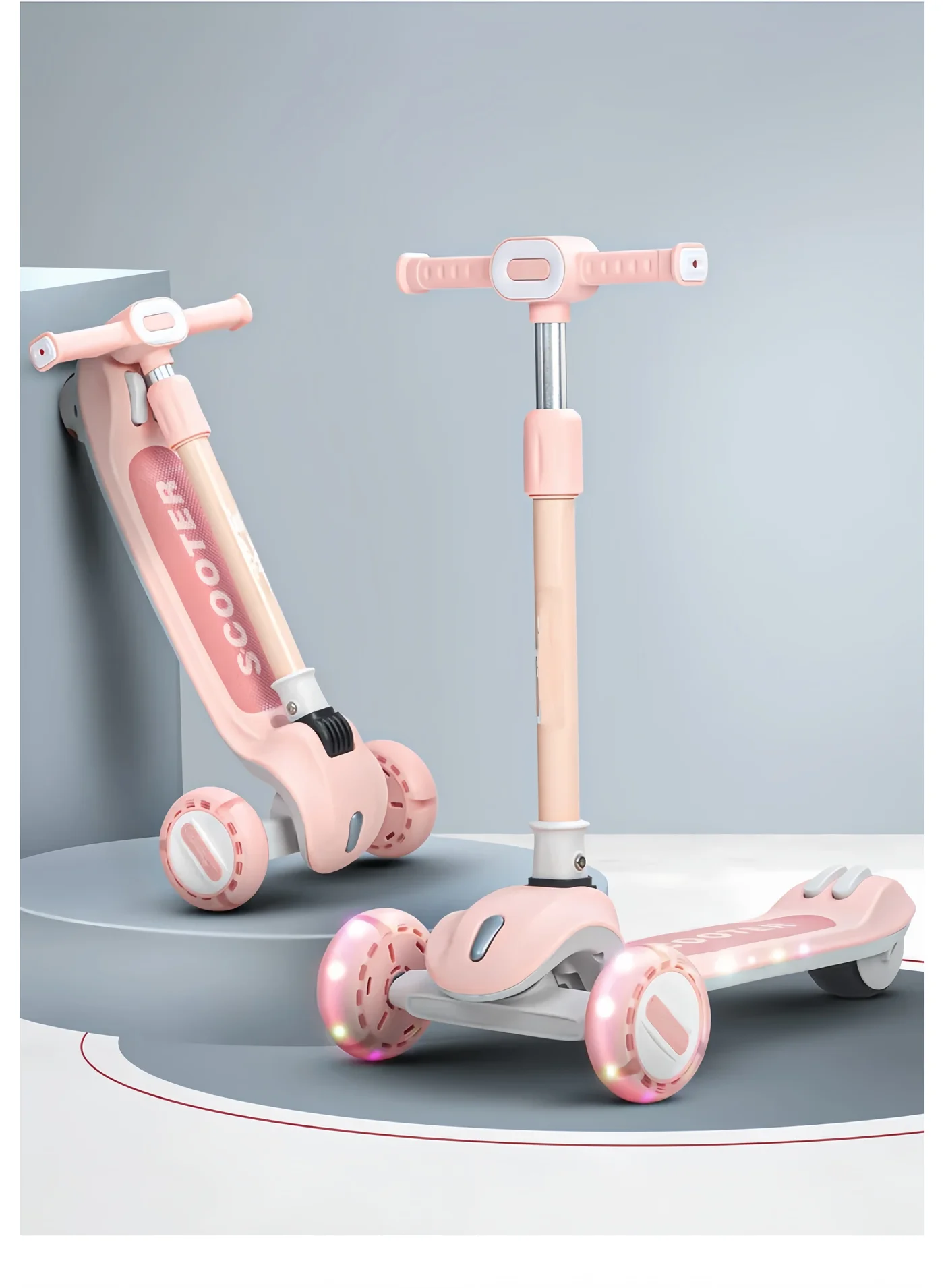 Lee Yon 3-Wheel Kids Kick Scooter with LED PU Wheels and Adjustable Height (Pink) oi2vq