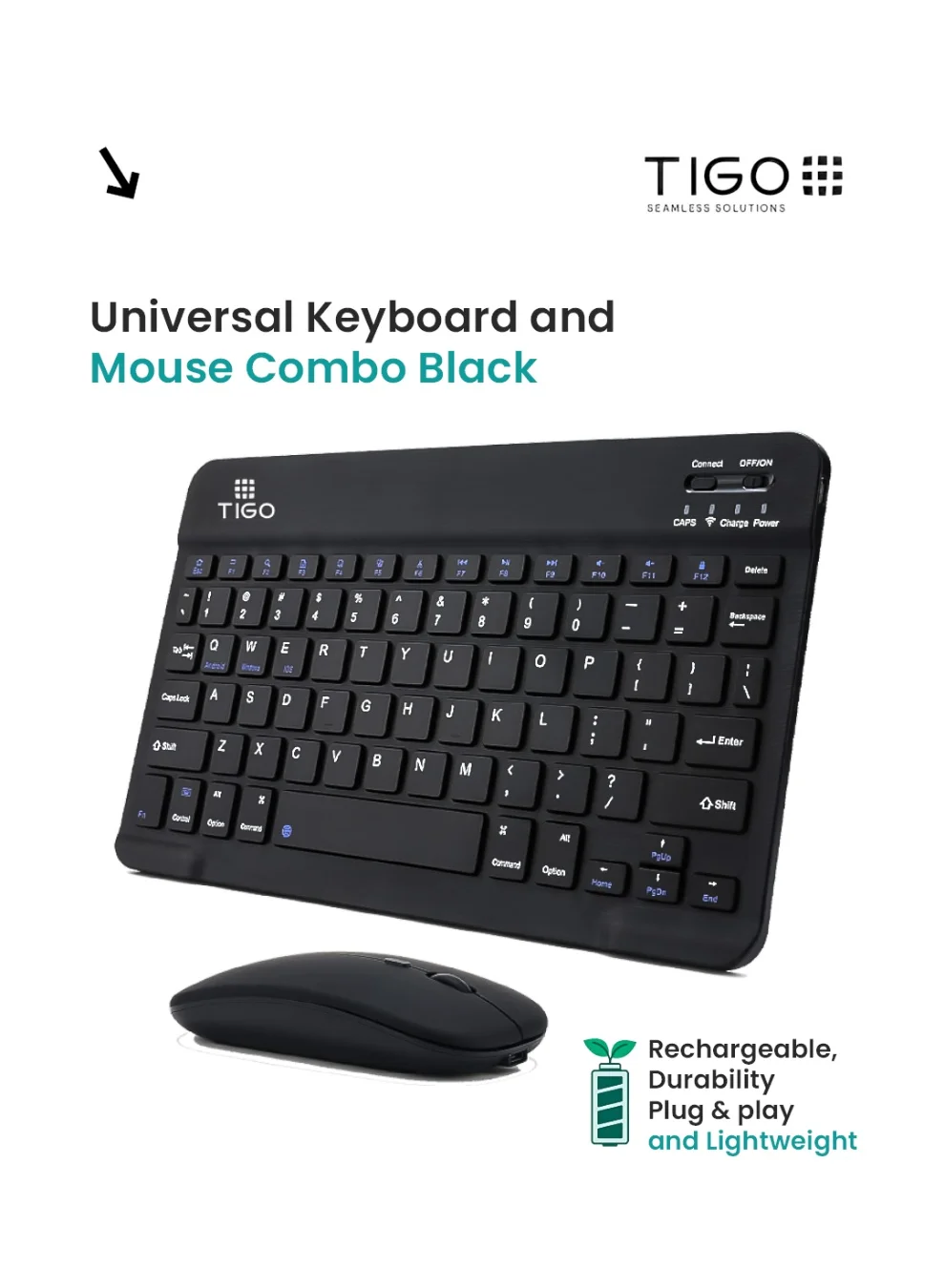 T I G O Wireless Keyboard and Mouse Combo Ergonomic Silent Typing Arabic English Layout (Black, Full Size) aauz4