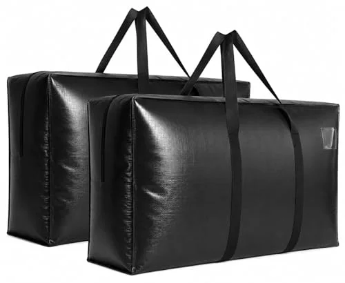 HaoHakka Extra Large Moving Storage Bags Waterproof Foldable Duffle Bag for Travel and Organization (Black, 96x58x28cm, 2-Pack) hr36h