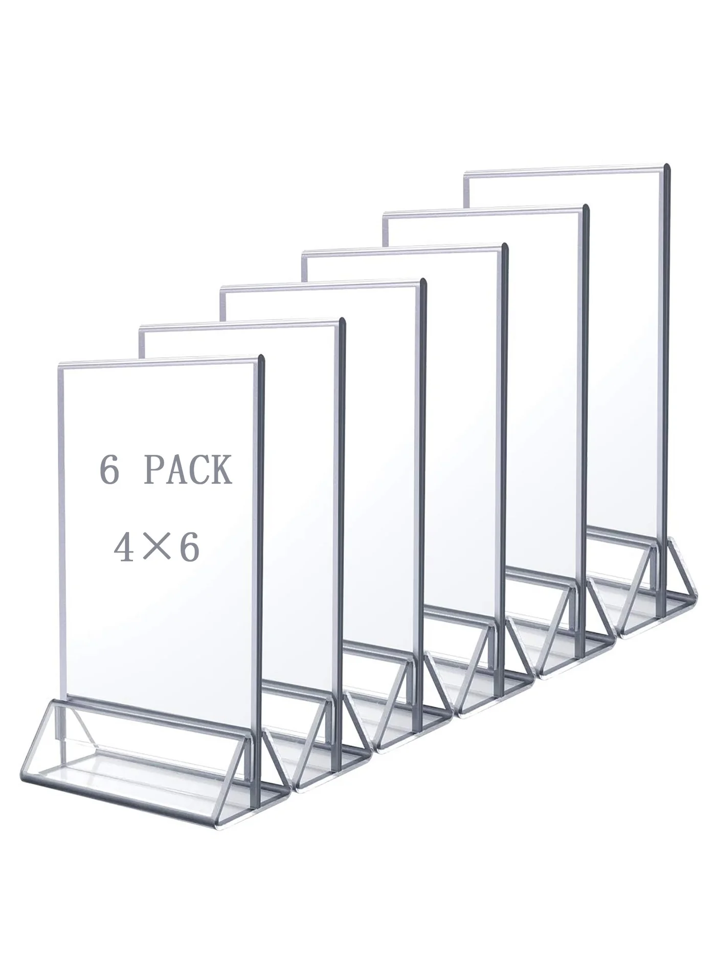 SOLARAE Acrylic Sign Holders Double-Sided Vertical Stands with Silver Edges for Table Numbers and Displays (Clear, 6-Pack) lymo2