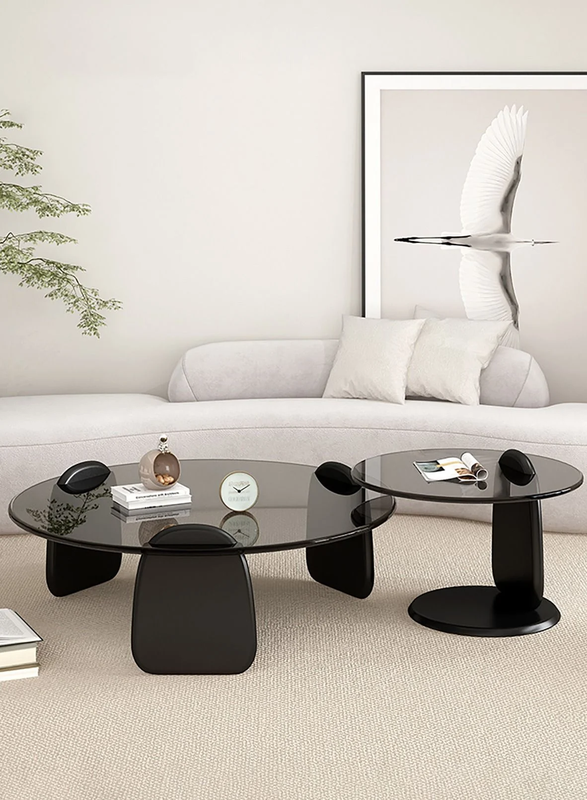 Merry Moments Modern Coffee and Side Table Set with Tempered Glass Top and Solid Wood Base (2-Piece Set) obtnq