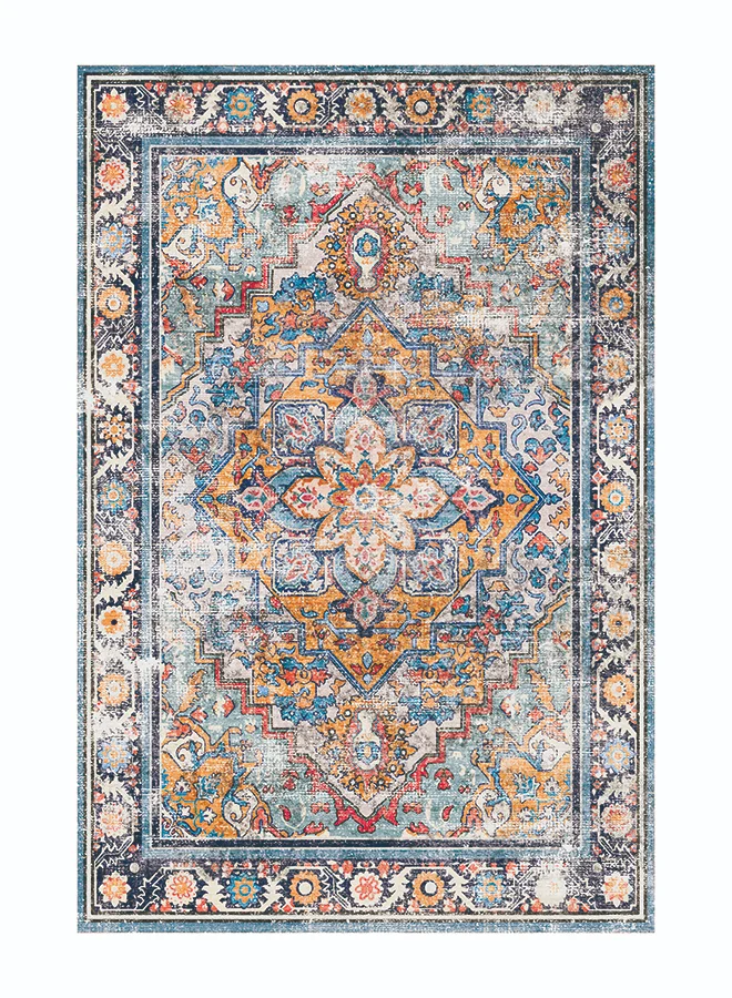Noon East Medallion Area Rug Anti-Slip Floor Carpet for Living Room and Bedroom (Maroon and Navy, 183 cm x 275 cm) tlw0s