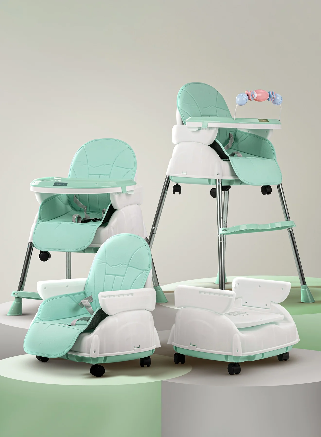BAYBEE 4-in-1 Convertible High Chair with Adjustable Height and Tray for Toddlers (Green) 33dm8