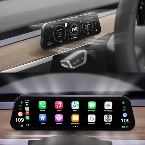 HotSunTesTec Heads Up Display for Electric Vehicles UltraThin Screen with Wireless CarPlay Android Auto and Front Camera (9.6 inch) 419iz