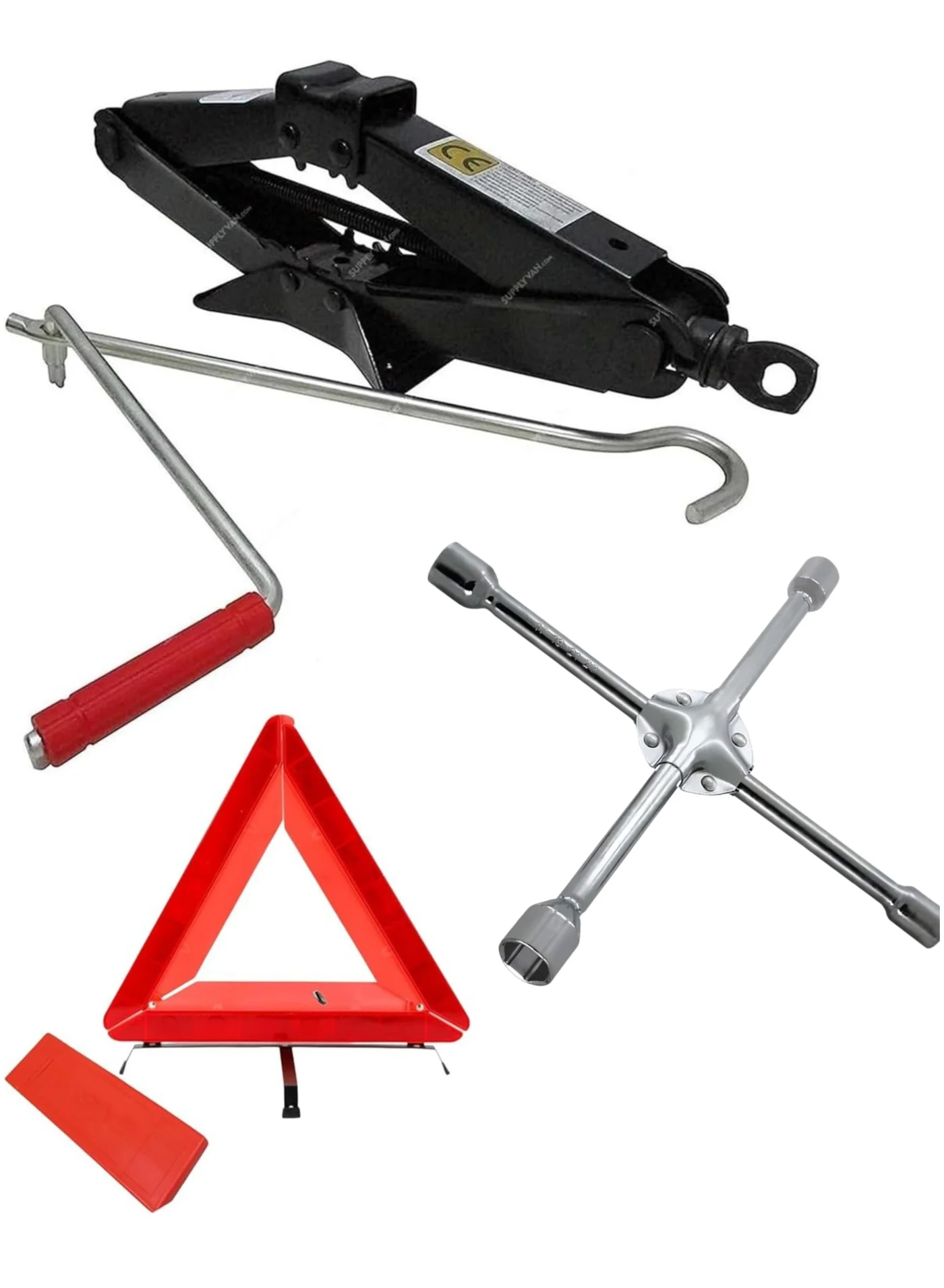 HERIOS Car Emergency Kit with 3 Ton Scissor Jack, Lug Wrench, and Warning Triangle (Heavy-Duty Roadside Safety Set) ecwev