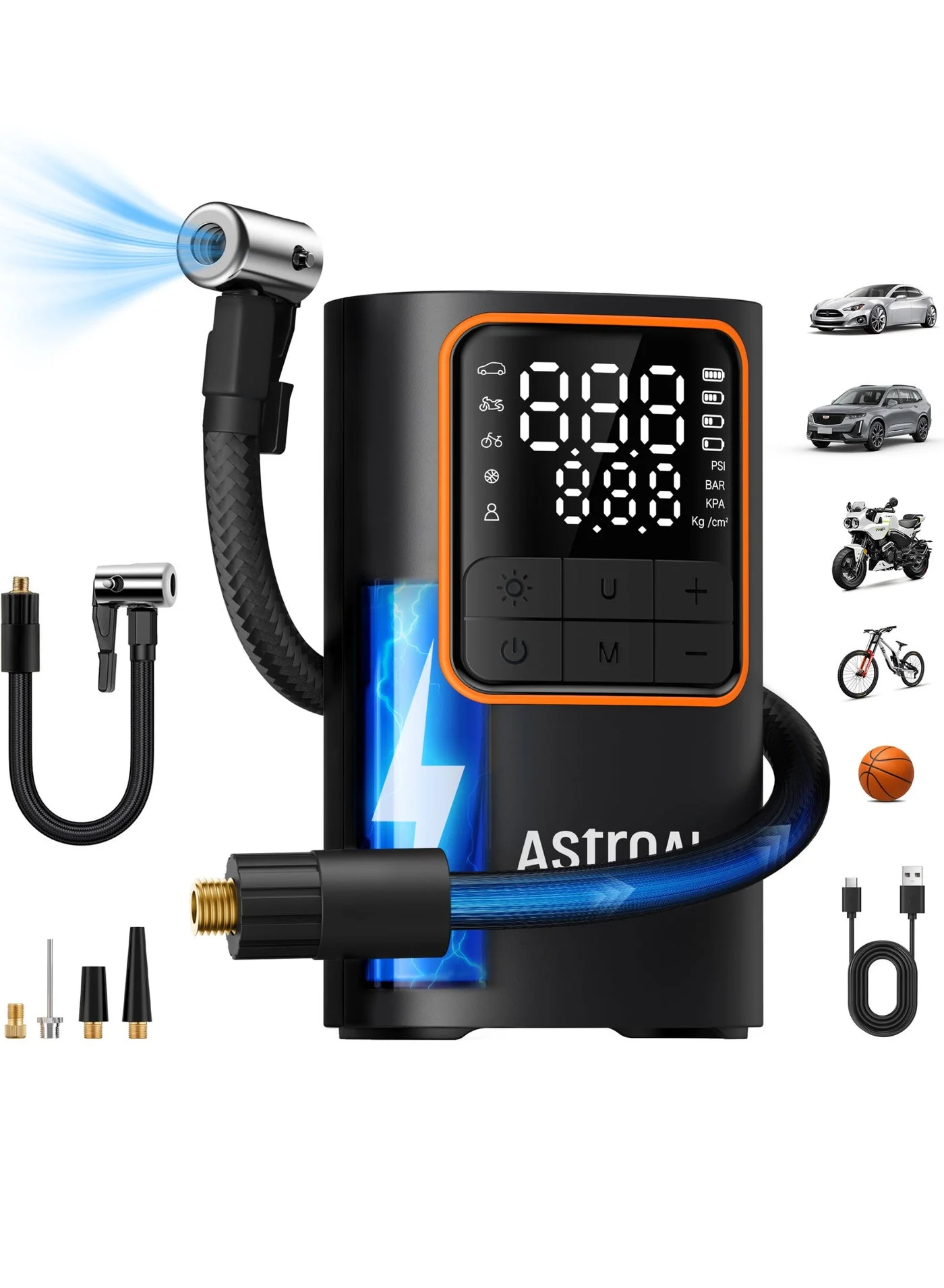 Premium Cordless Portable Car Tyre Inflator with Digital Pressure Gauge and LED Light (150 PSI, 5200mAh) for Cars, Motorcycles, and Bicycles 5rocd