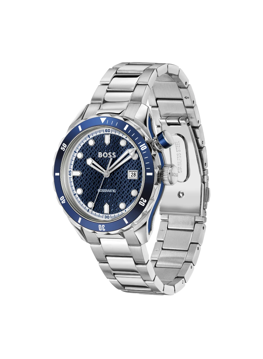 Premium Analog Men's Automatic Watch with Blue Case and Stainless Steel Band (42mm) 9t5lj