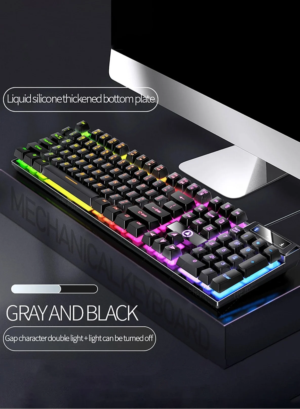 LOOPITYS Floating Gaming Keyboard RGB Backlit Wired Mechanical Feel Keyboard Ergonomic Design for PC Laptop (Black, Full Size) girs7