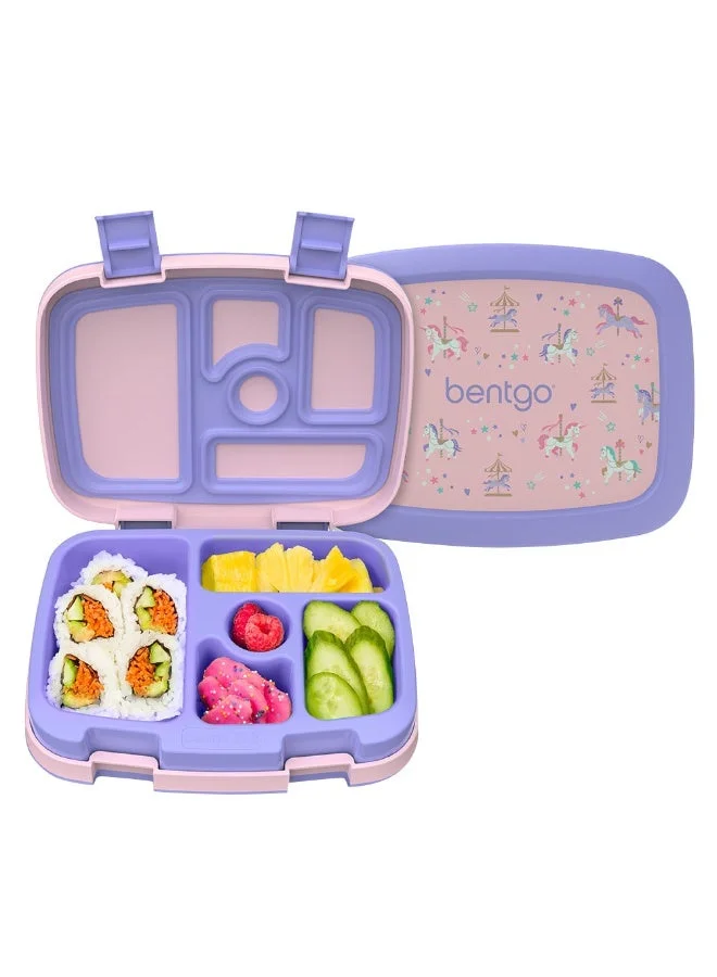 Premium Bento Lunch Box for Kids, 5-Compartment Leak-Proof Food Container, BPA-Free School Meal Prep (Carousel Unicorns) ak2av