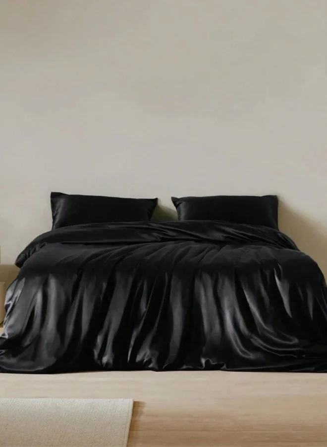 LUNA Home Silky Satin Bedding Set (6-Piece, King Size, Solid Black) 6o5t4
