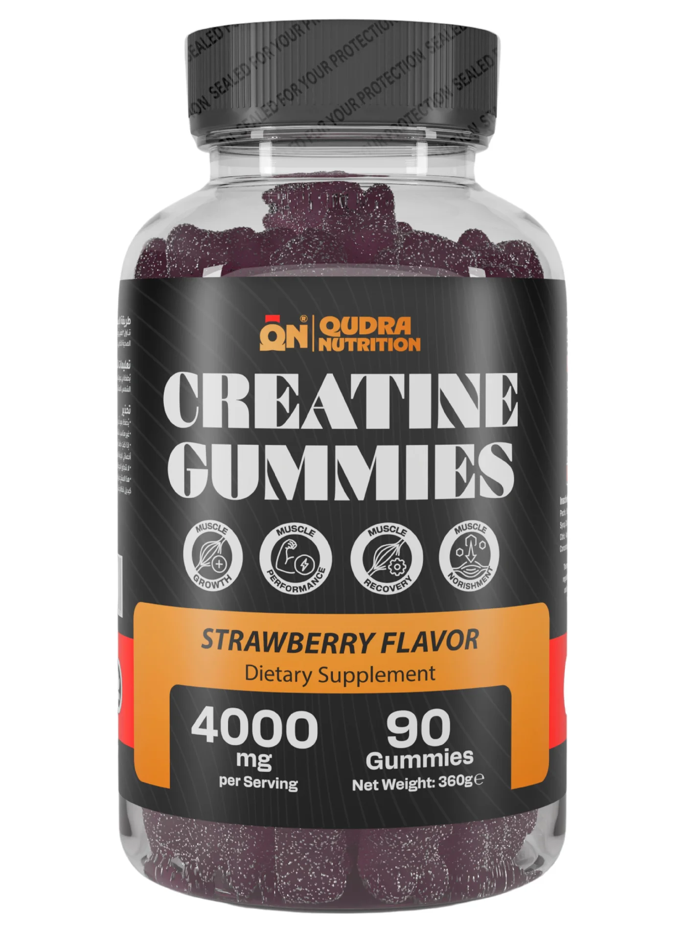 Qudra Nutrition Creatine Monohydrate Gummies (4000mg, 90 Count) Vegan Strawberry Flavor for Muscle Support and Recovery 70rez