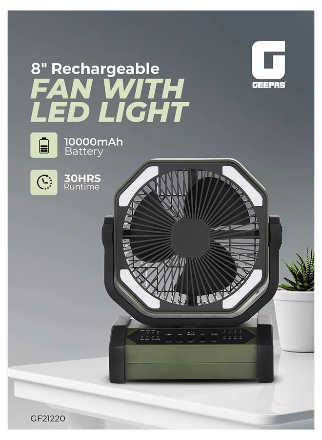 Premium 8-Inch Rechargeable Oscillating Desk Fan with 10000mAh Battery and LED Light (Green, 20 cm) m90dz