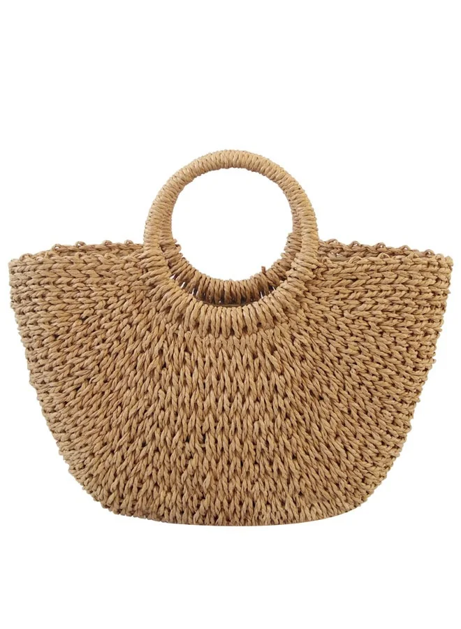 HAWAWA Hand-woven Straw Beach Tote Bag Large Capacity Summer Rattan Handbag for Women (Beige, 45x30x15 cm) qip47