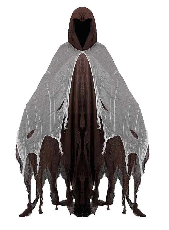 JCB CHIC Halloween Hooded Cloak Premium Mesh Horror Robe for Adult Cosplay Masquerade Party (Black, One Size) zowfs