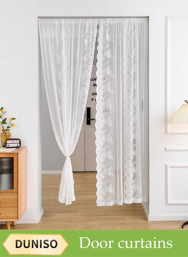 DUNISO White Mesh Door Curtain with Retractable Rod (Adjustable 80-150cm Width, 200cm Height) z0gbh