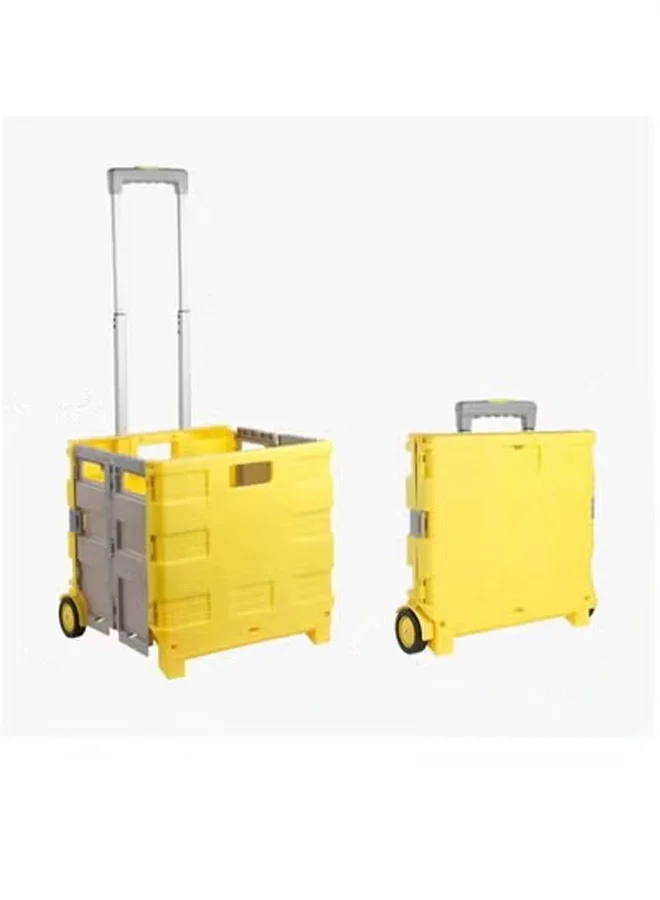 DUNISO Folding Shopping Cart Portable Utility Trolley with Adjustable Handle and Smooth-Rolling Wheels (Yellow, 90 cm Height) pa9os