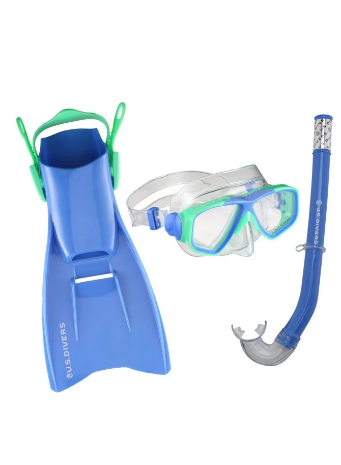 Premium Junior Snorkeling Set Professional Diving Mask and Dry Top Snorkel (Blue, Small/Medium) 4oqvb
