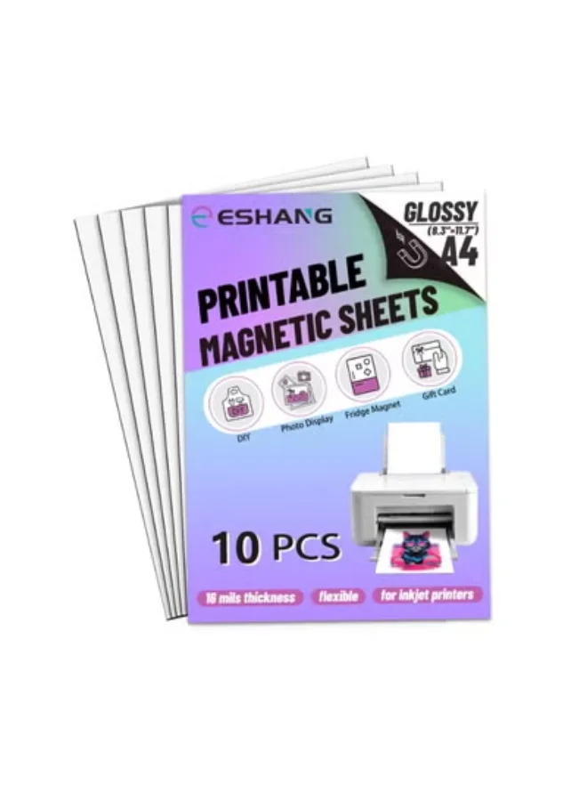 ESHANG Glossy Printable Magnetic Sheets A4 Size (10 Pack, 0.4mm Thickness) Premium Photo Paper for Inkjet Printers s26xk