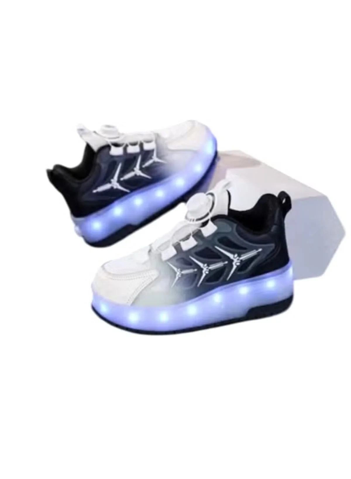 Huitich Two-Wheel LED Roller Skate Shoes for Kids (White & Black, Size 35) d6vtm